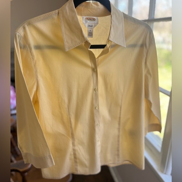 Talbots “Stretch” Cotton Collared button down pale yellow size small 3/4 sleeve - Picture 5 of 9